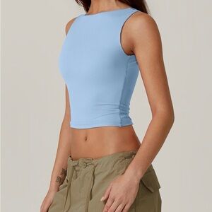 QINSEN Women's Sexy Open Back Sleeveless Crop Tank High Neck Slim Fit Cropped